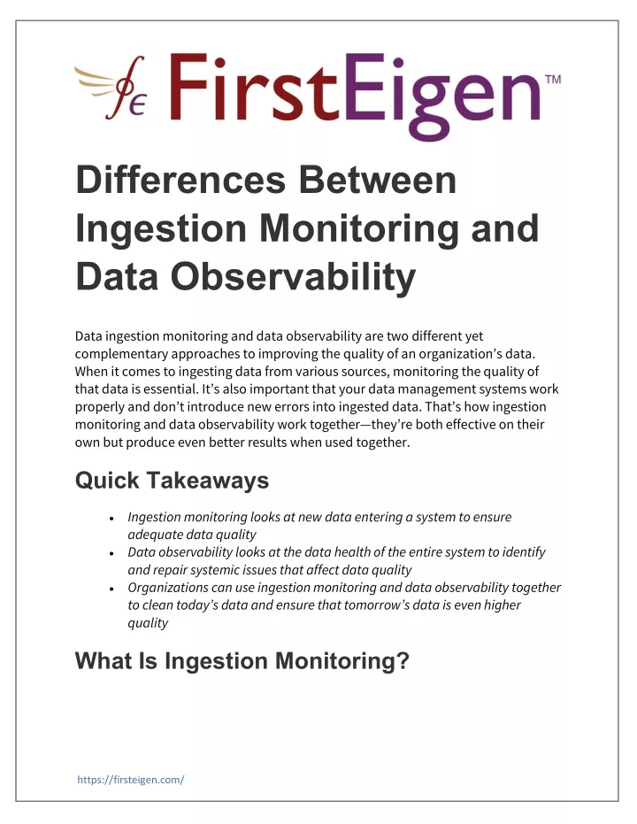 differences between ingestion monitoring and data
