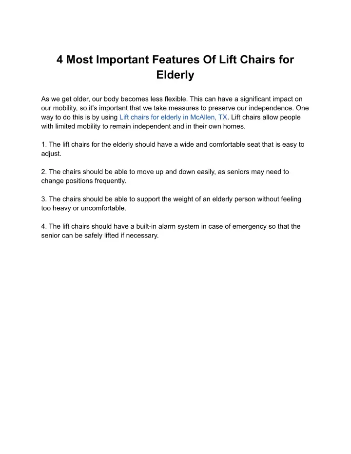 4 most important features of lift chairs