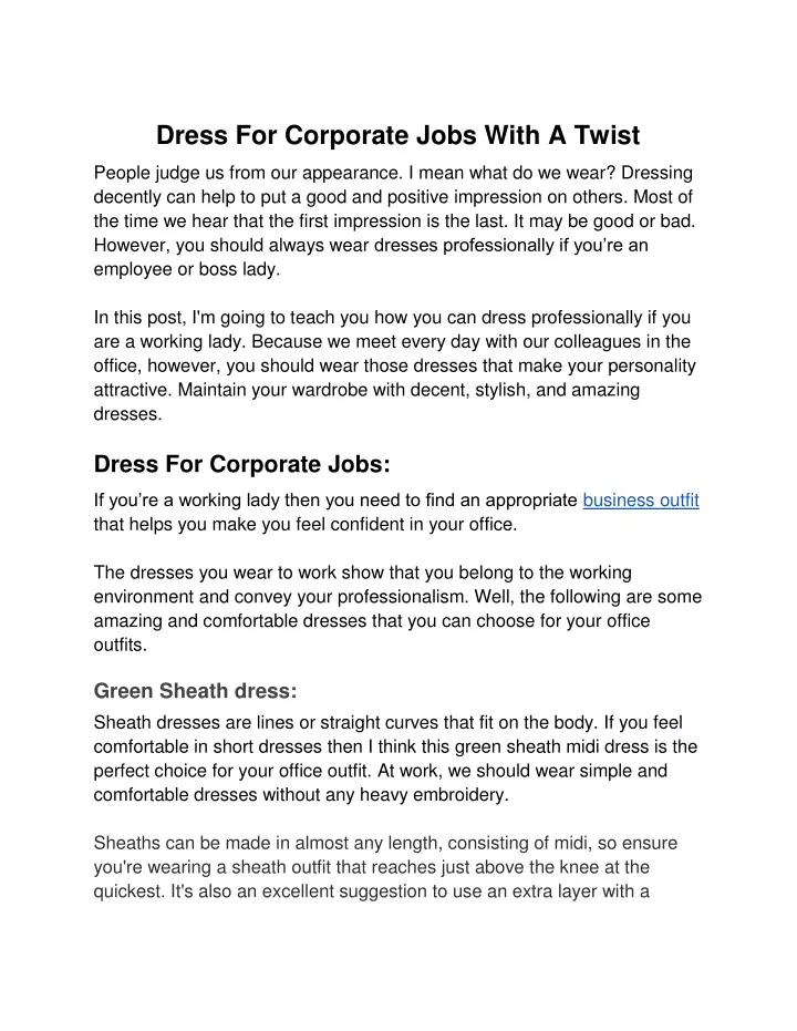 dress for corporate jobs with a twist