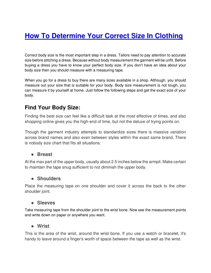 how to determine your correct size in clothing