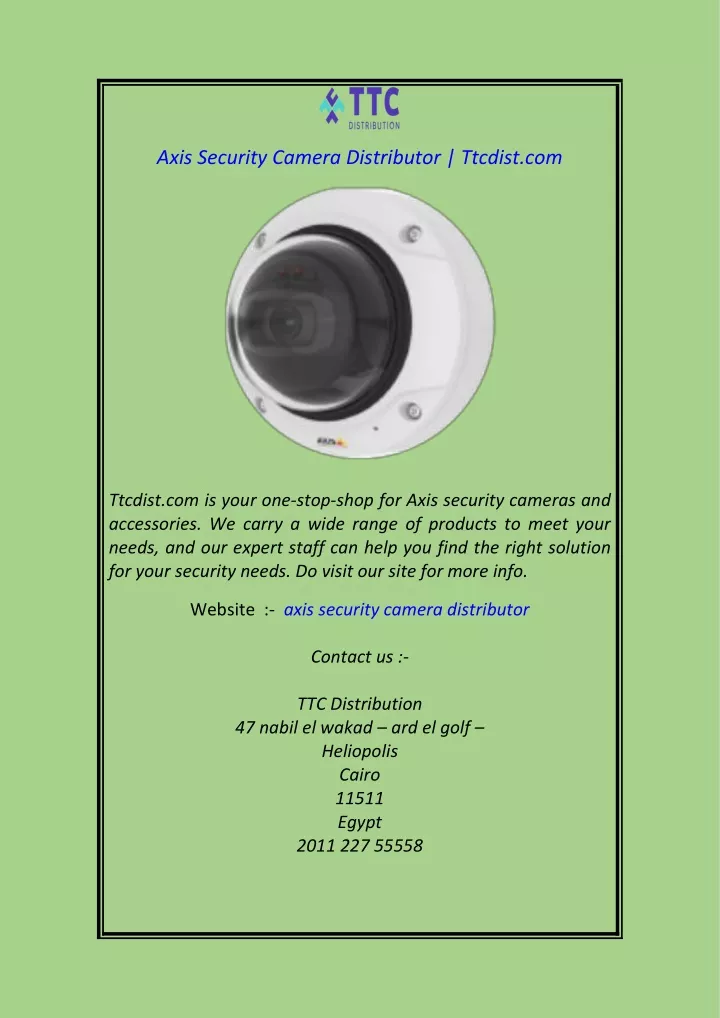 axis security camera distributor ttcdist com