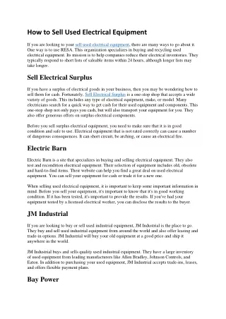 how to sell used electrical equipment