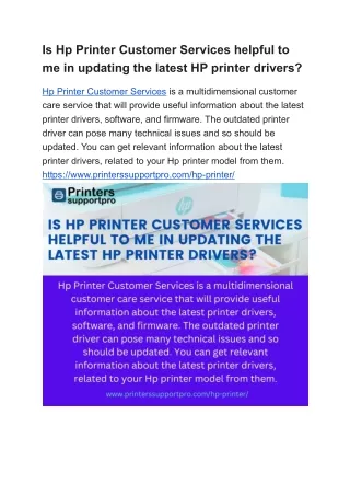 Is Hp Printer Customer Services helpful to me in updating the latest HP printer drivers