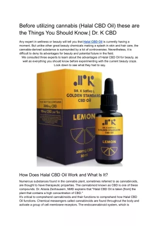Before utilizing cannabis (Halal CBD Oil) these are the Things You Should Know._ Dr. K CBD