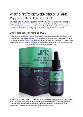 WHAT DIFFERS BETWEEN CBD Oil UK AND Peppermint Hemp Oil_ _ Dr. K CBD