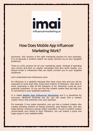 How Does Mobile App Influencer Marketing Work