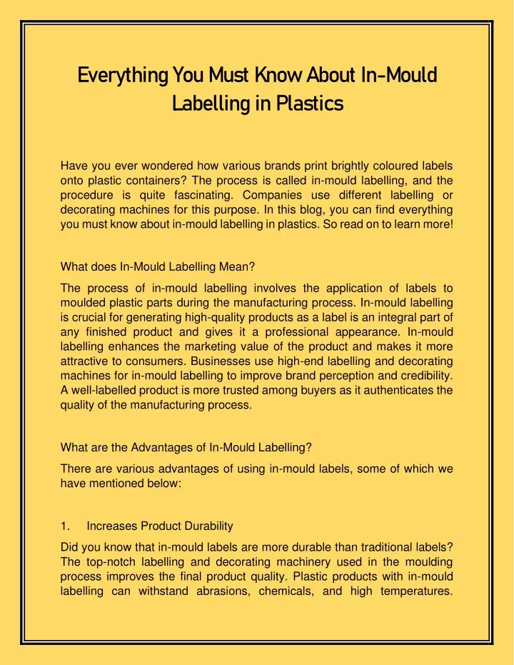 Ppt Everything You Must Know About In Mould Labelling In Plastics Powerpoint Presentation Id