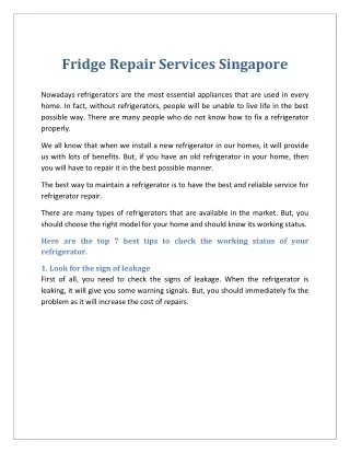 Fridge Repair Services Singapore