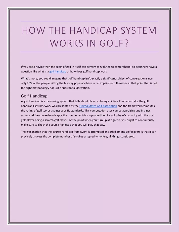 how the handicap system works in golf