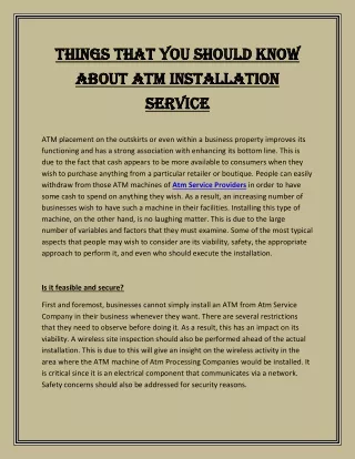 Things That You Should Know About ATM Installation Service