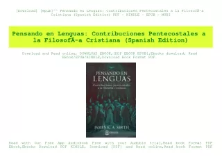 [Download] [epub]^^ Pensando en Lenguas Contribuciones Pentecostales a la FilosofÃƒÂ­a Cristiana (Spanish Edition) PDF -