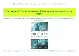 Pdf free^^ The ProphetÃ¢Â€Â™s Job Description Understanding the Ministry of the Prophet Full Book