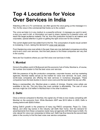 Top 4 Locations for Voice Over Services in India