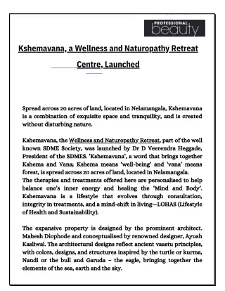 Kshemavana, a Wellness and Naturopathy Retreat Centre, Launched