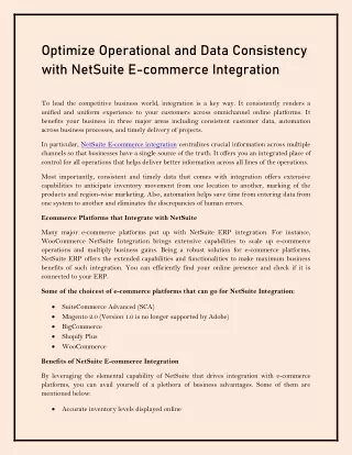 Optimize Operational and Data Consistency with NetSuite E-commerce Integration