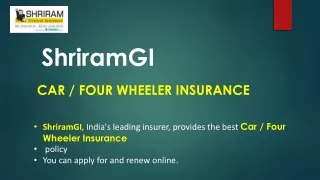 ShriramGI Car Four Wheeler Insurance Online