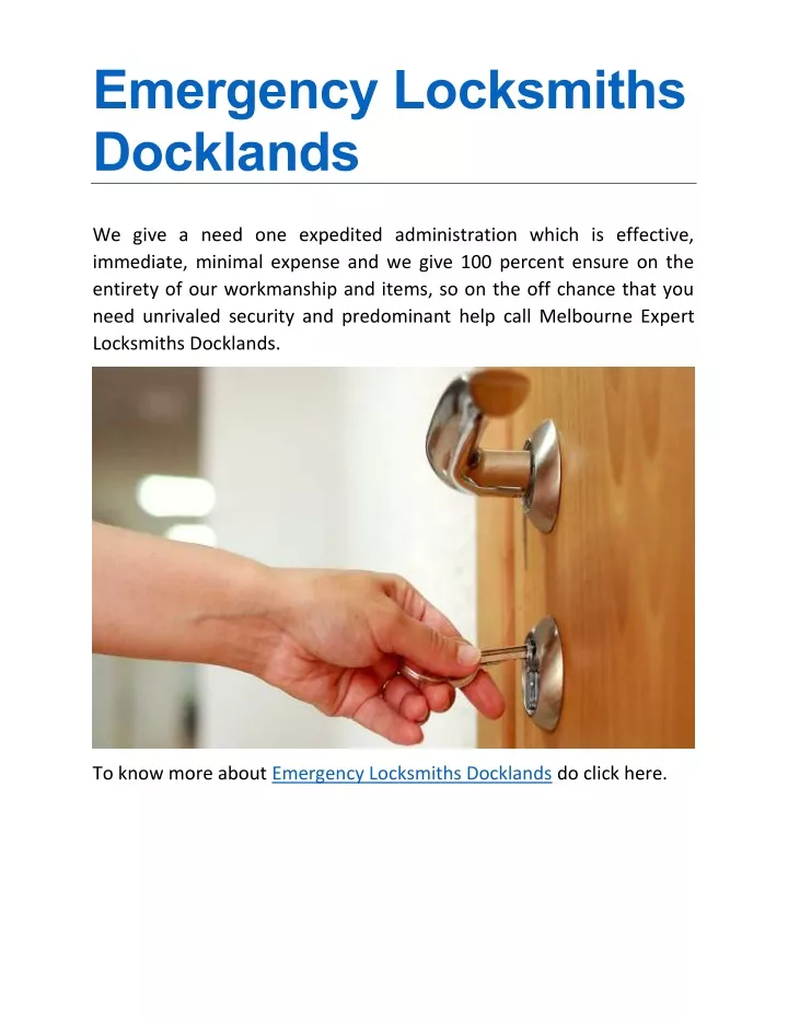 emergency locksmiths docklands