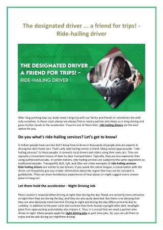 The designated driver ... a friend for trips! - Ride-hailing driver