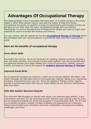 advantages of occupational therapy