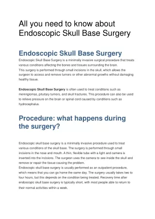 All you need to know about Endoscopic Skull Base Surgery