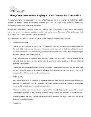 Things to Know Before Buying a CCTV Camera for Your Office