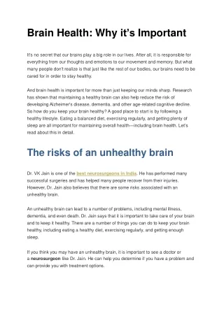 Brain Health: Why it’s Important