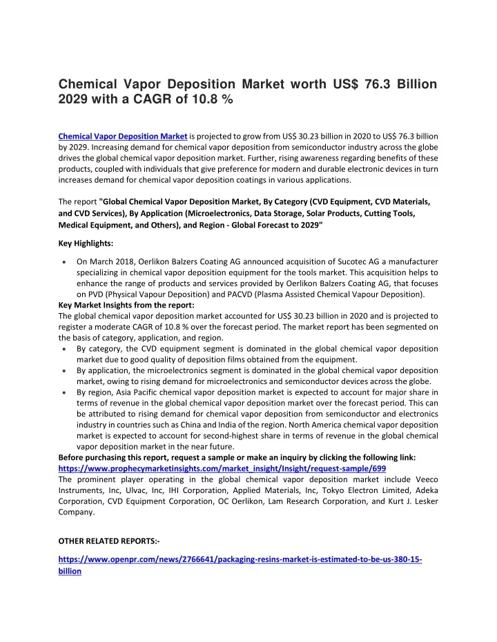 chemical vapor deposition market worth