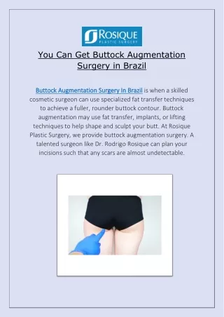 Get Buttock Augmentation Surgery in Brazil