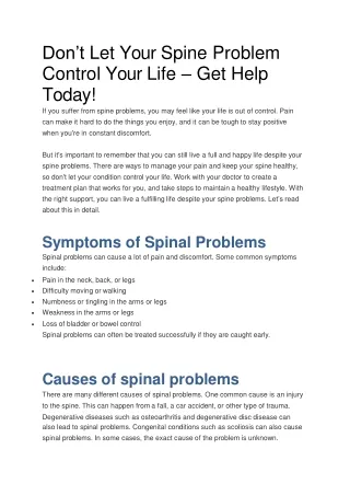 Don’t Let Your Spine Problem Control Your Life – Get Help Today!