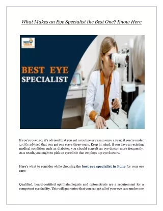 What Makes an Eye Specialist the Best One? Know Here