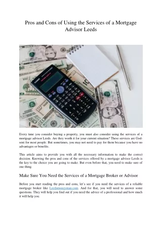 pros and cons of using the services of a mortgage