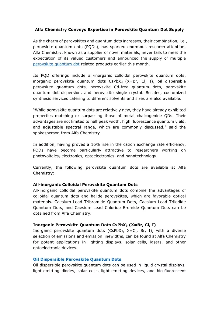 alfa chemistry conveys expertise in perovskite