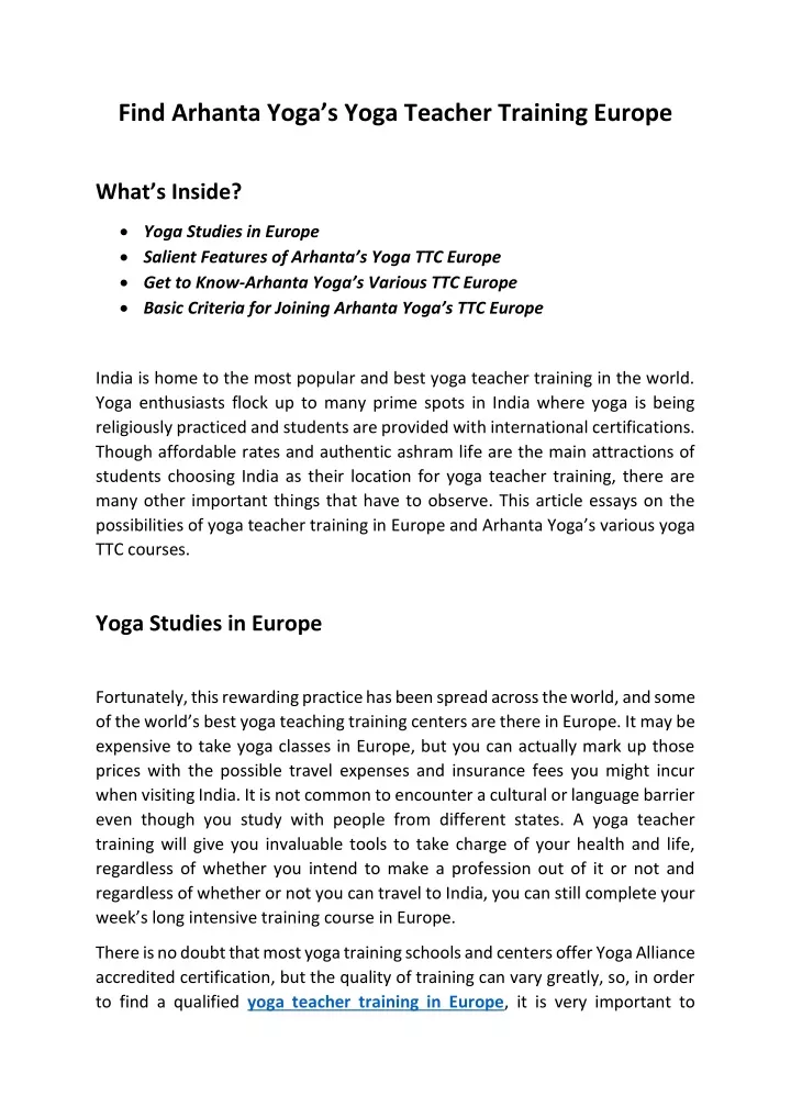 find arhanta yoga s yoga teacher training europe