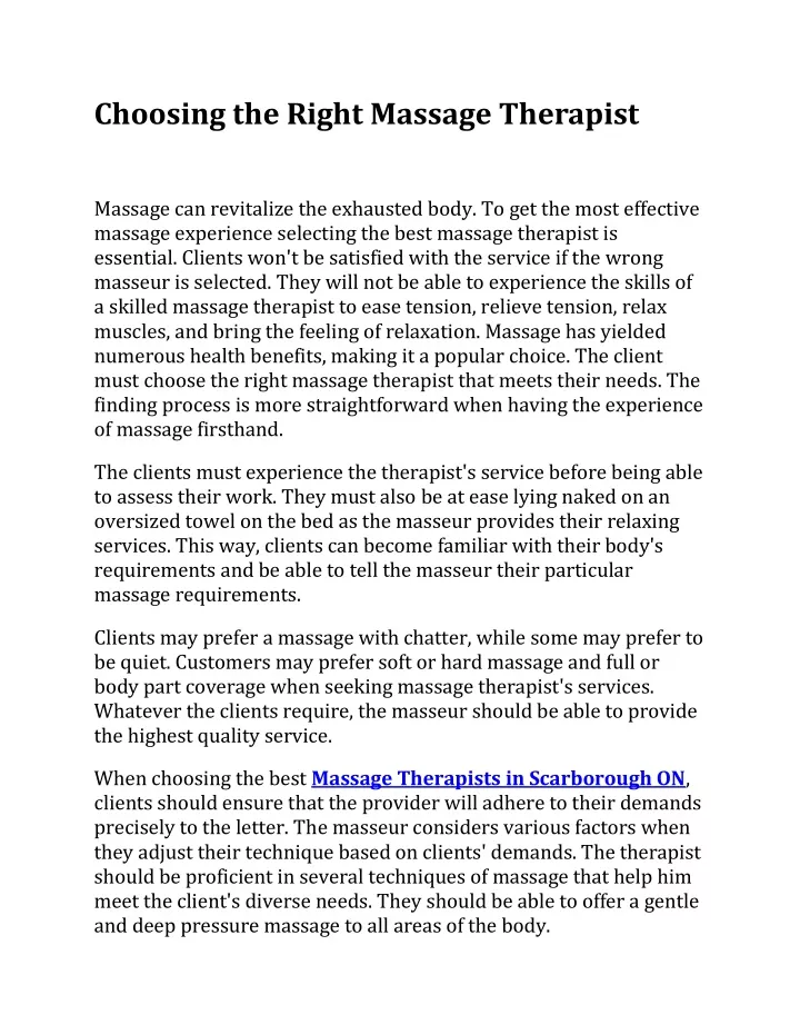 choosing the right massage therapist
