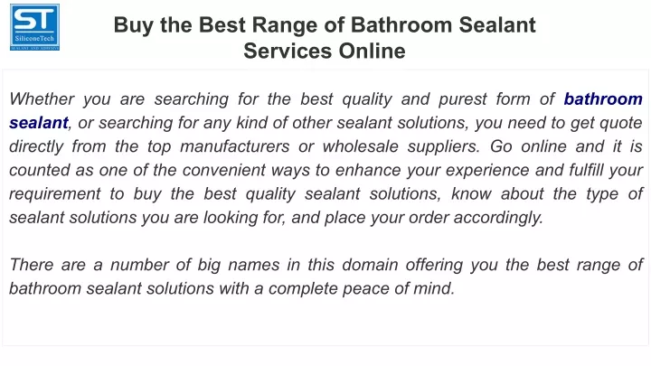 buy the best range of bathroom sealant services