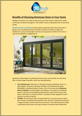 Benefits of Choosing Aluminum Doors in Your Home