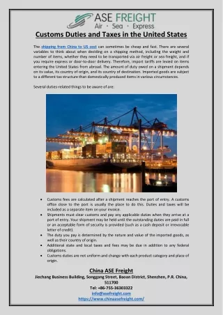 customs duties and taxes in the united states