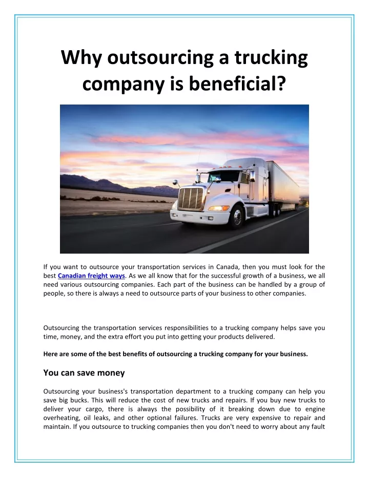 why outsourcing a trucking company is beneficial