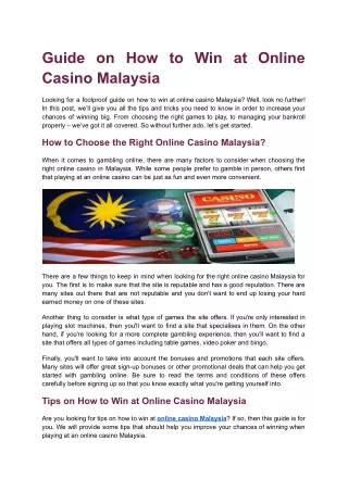 Guide on How to Win at Online Casino Malaysia