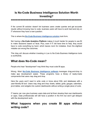 is no code business intelligence solution worth