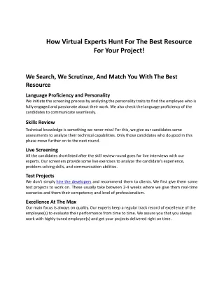 How Virtual Experts Hunt The Best Resources For Your Project!