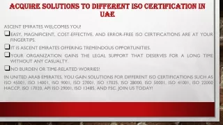 Easy ISO Certification | Gain Solutions Range of Standards | Ascent EMIRATES