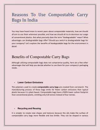 Reasons To Use Compostable Carry Bags In India
