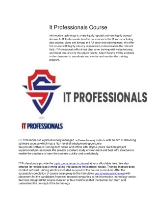 it professionals course information technology