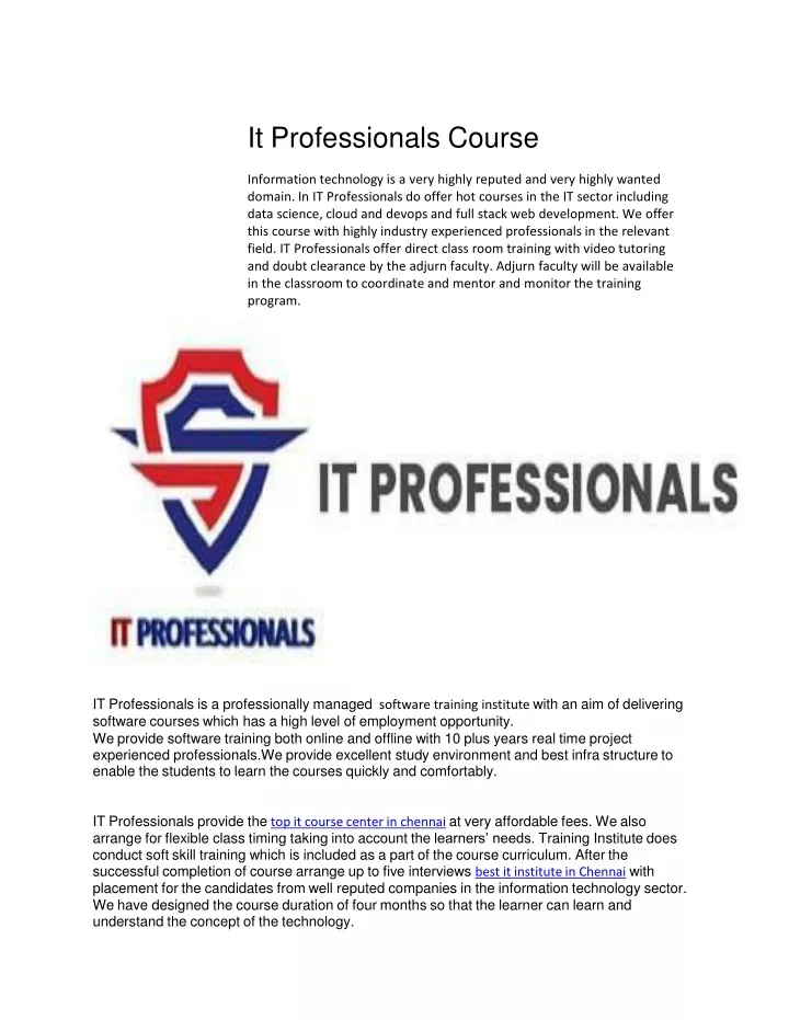 it professionals course information technology