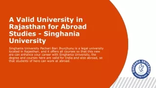 a valid university in rajasthan for abroad studies singhania university