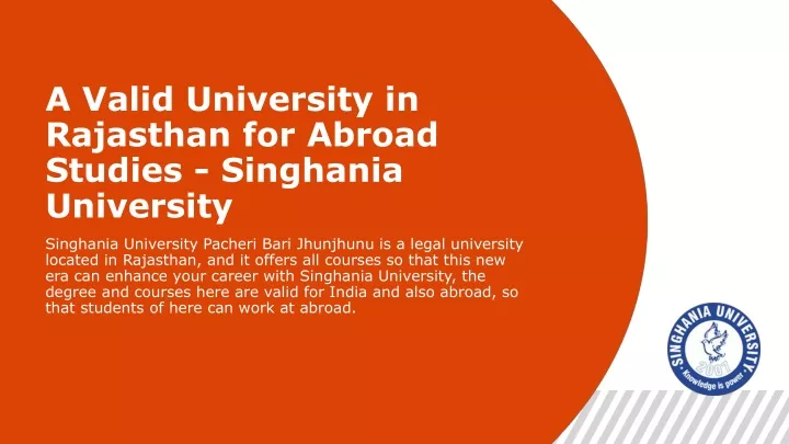 a valid university in rajasthan for abroad studies singhania university