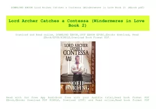DOWNLOAD EBOOK Lord Archer Catches a Contessa (Windermeres in Love Book 2) (Ebook pdf)