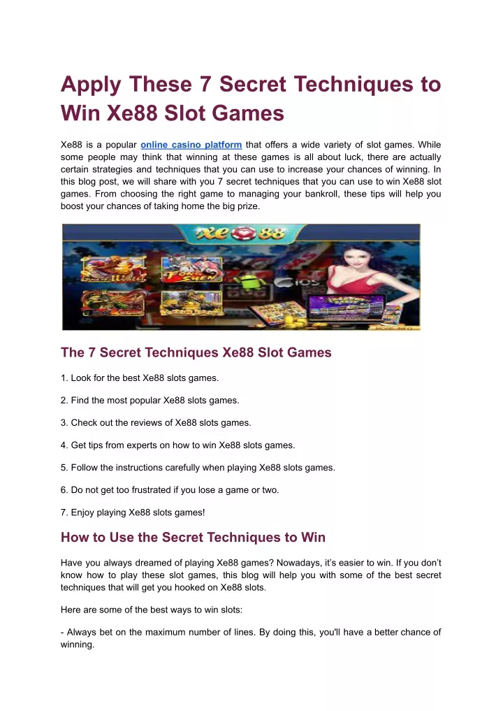 apply these 7 secret techniques to win xe88 slot