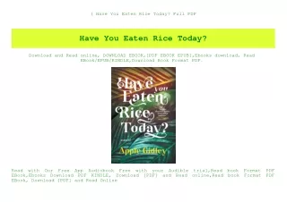 (B.O.O.K.$ Have You Eaten Rice Today Full PDF